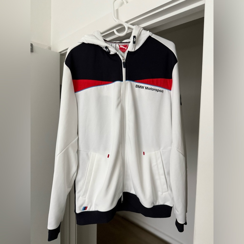 PUMA x BMW Motorsport Authentic Full Zip White Hoodie Sweatshirt Size Large